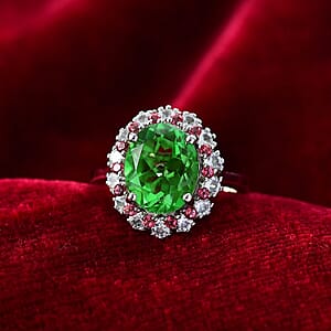 EverTrue Chartreuse Quartz, Multi Gemstone Classic Halo Ring in Platinum Bond 5.40 ctw (Size 9.0)