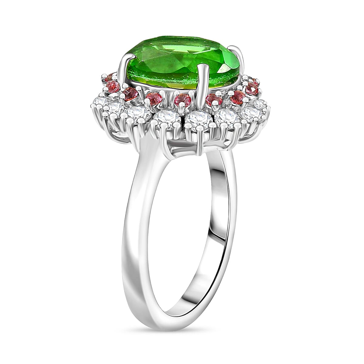 EverTrue Chartreuse Quartz, Multi Gemstone Classic Halo Ring in Platinum Bond 5.40 ctw (Size 9.0) image number 3