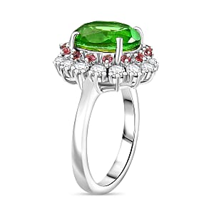 EverTrue Chartreuse Quartz, Multi Gemstone Classic Halo Ring in Platinum Bond 5.40 ctw (Size 9.0)