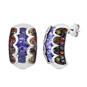 D'Joy Tanzanite and Multi Sapphire 3.90 ctw Earrings in Rhodium Over Sterling Silver
