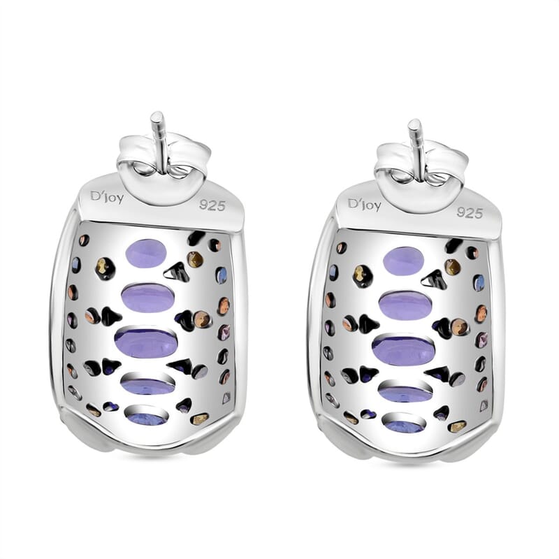 D'Joy Tanzanite and Multi Sapphire 3.90 ctw Art Deco Earrings in Rhodium Over Sterling Silver