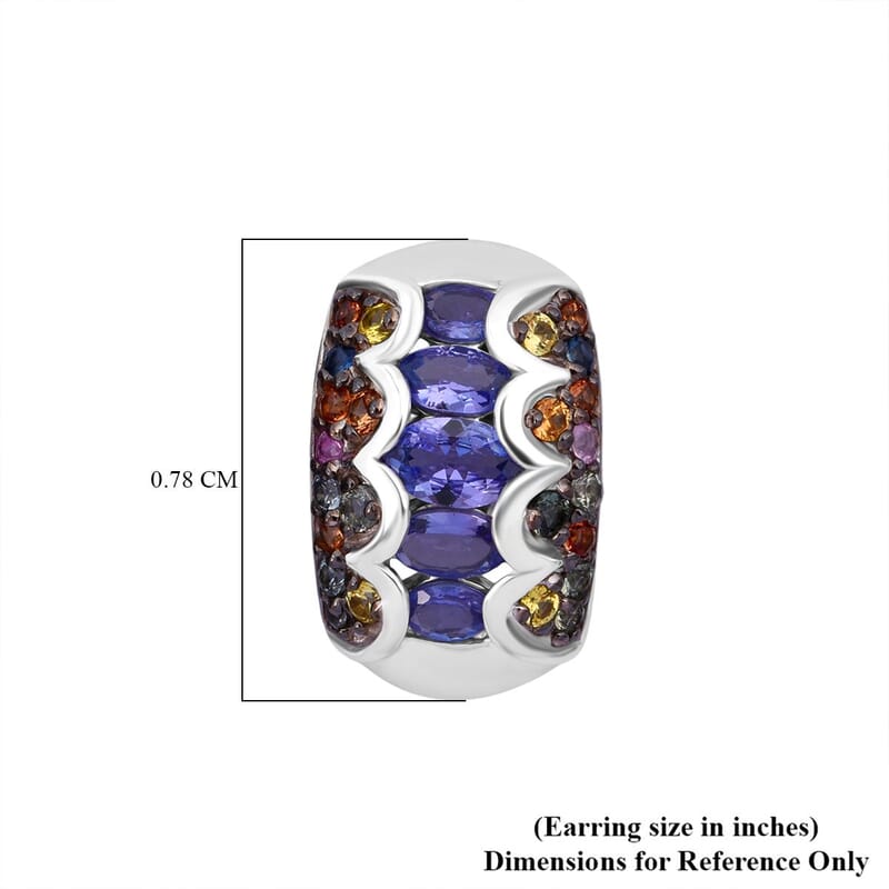 D'Joy Tanzanite and Multi Sapphire 3.90 ctw Art Deco Earrings in Rhodium Over Sterling Silver