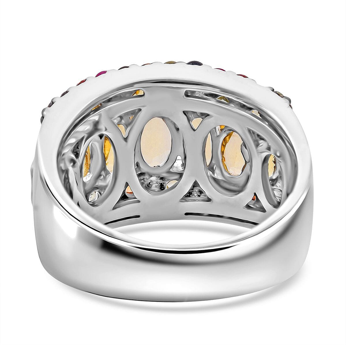 D'Joy Brazilian Heliodor and Multi Sapphire 3.15 ctw Art Deco Ring in Rhodium Over Sterling Silver (Size 10.0) image number 4