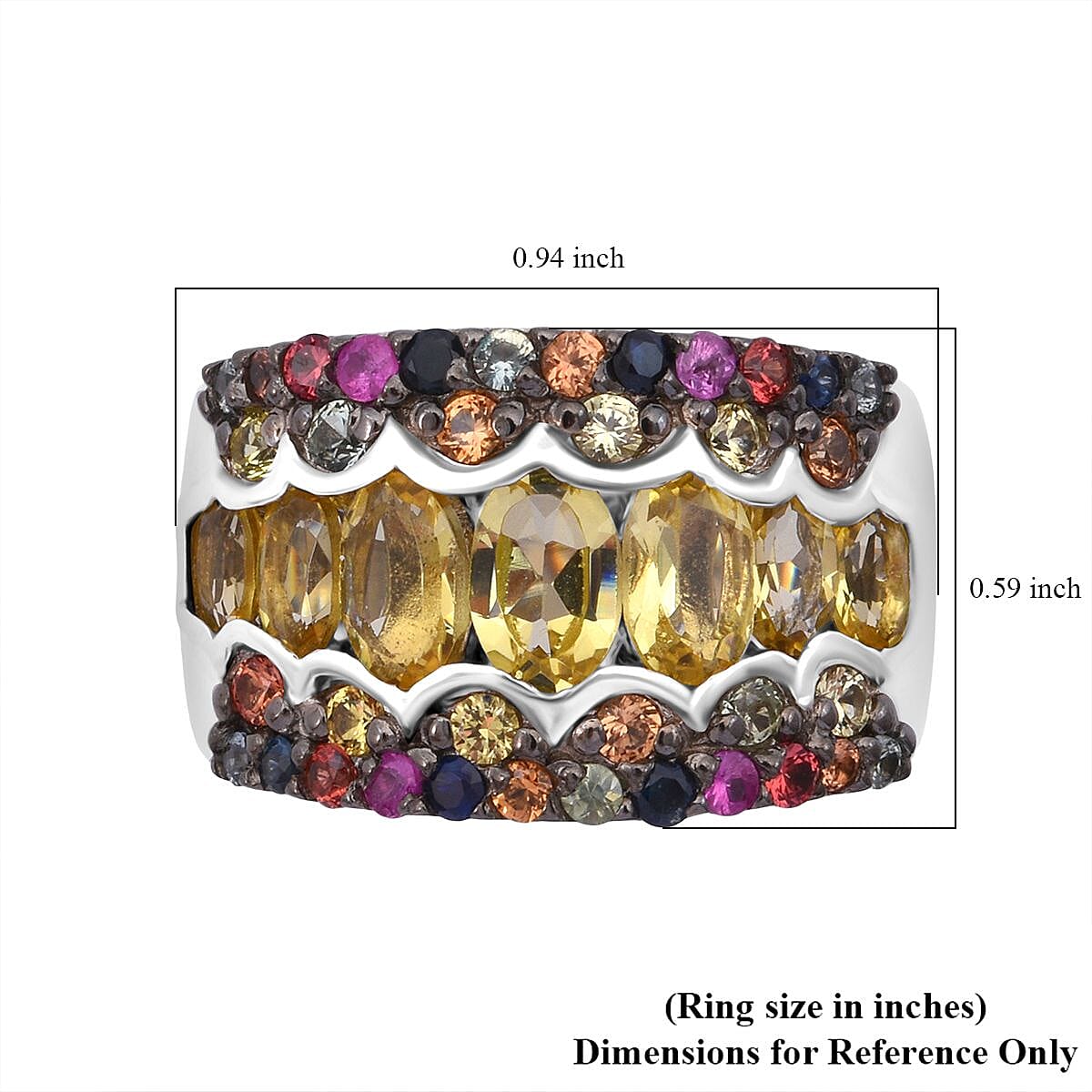 D'Joy Brazilian Heliodor and Multi Sapphire 3.15 ctw Art Deco Ring in Rhodium Over Sterling Silver (Size 6.0) image number 5