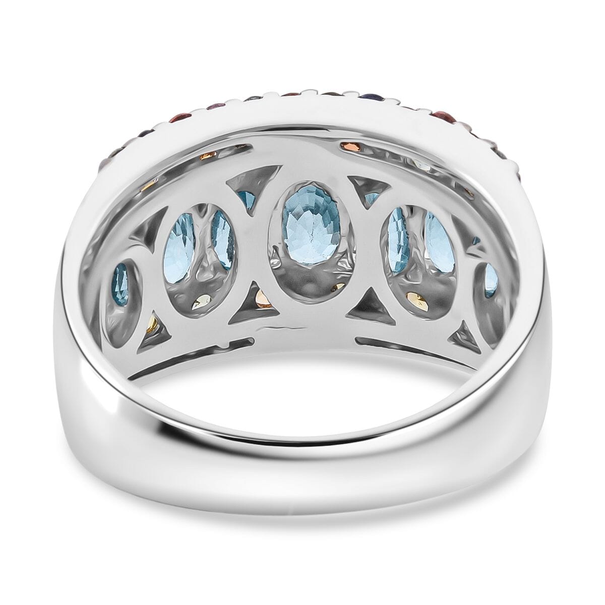 D'Joy Cambodian Blue Zircon and Multi Sapphire 4.85 ctw Ring in Rhodium Over Sterling Silver (Size 10.0) image number 4