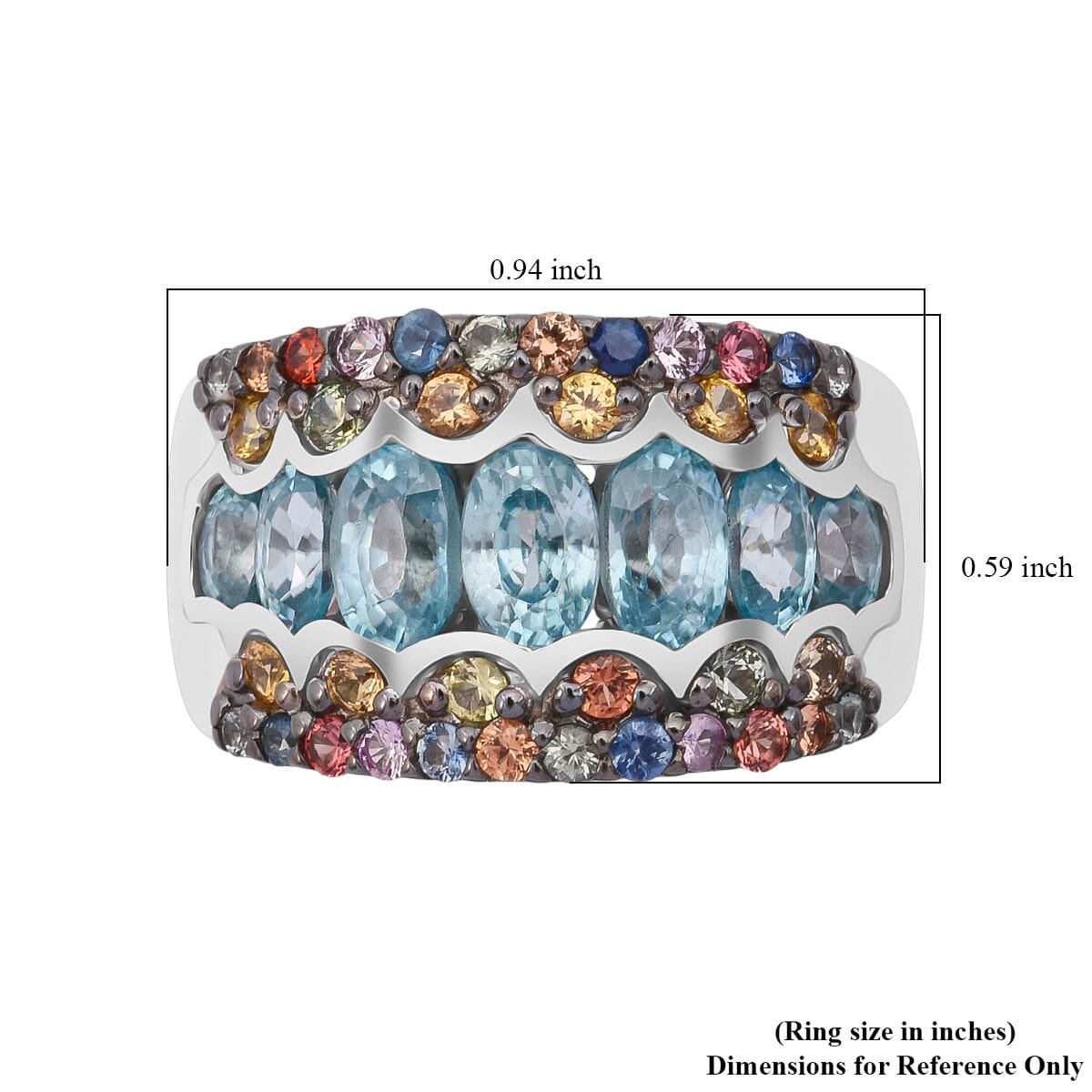 D'Joy Cambodian Blue Zircon and Multi Sapphire 4.85 ctw Ring in Rhodium Over Sterling Silver (Size 10.0) image number 5