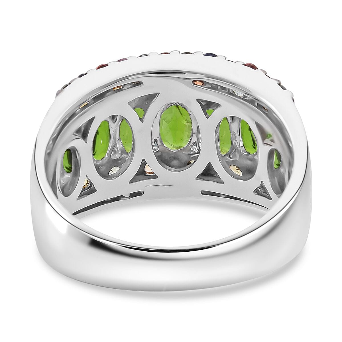 D'Joy Chrome Diopside and Multi Sapphire 3.35 ctw Art Deco Ring in Rhodium Over Sterling Silver (Size 10.0) image number 4