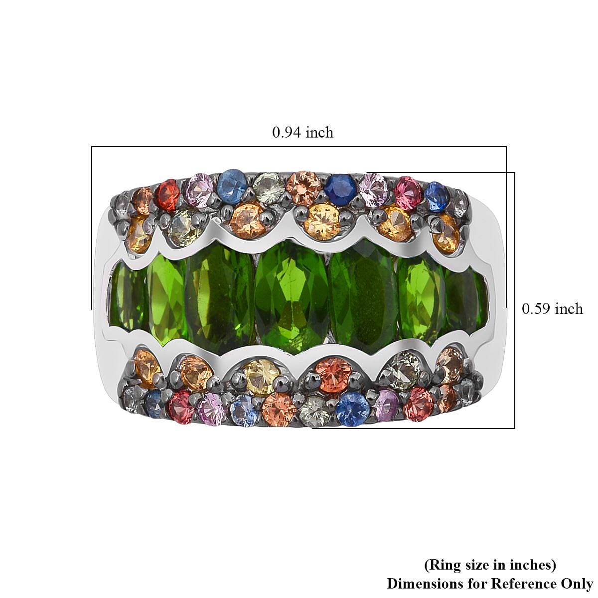 D'Joy Chrome Diopside and Multi Sapphire 3.35 ctw Art Deco Ring in Rhodium Over Sterling Silver (Size 10.0) image number 5