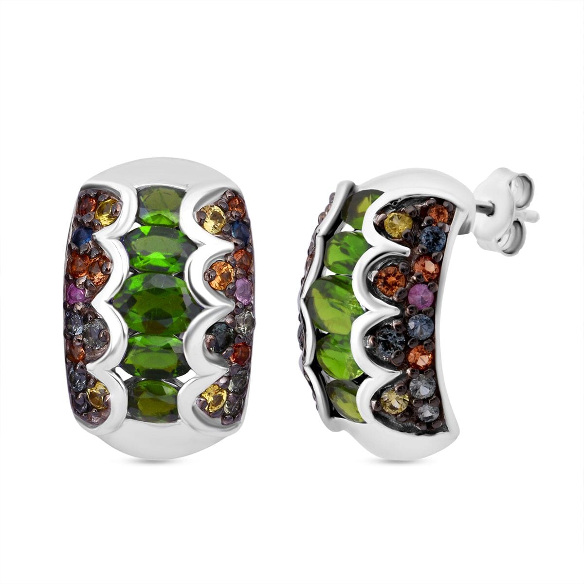 D'Joy Chrome Diopside and Multi Sapphire 4.15 ctw Earrings in Rhodium Over Sterling Silver image number 0