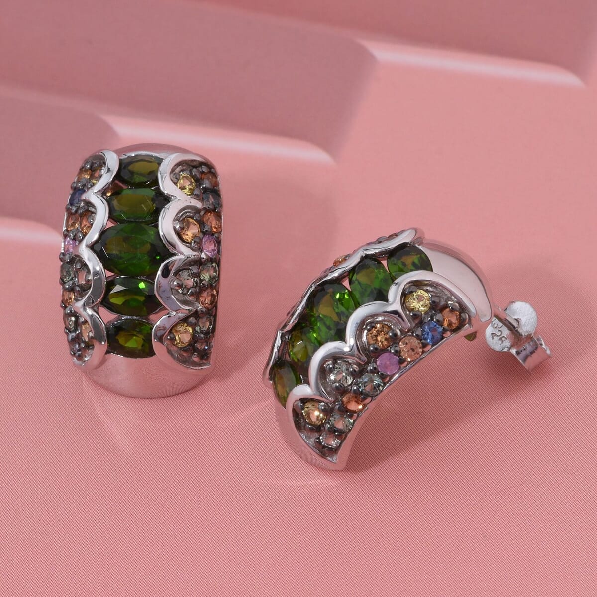 D'Joy Chrome Diopside and Multi Sapphire 4.15 ctw Earrings in Rhodium Over Sterling Silver image number 1