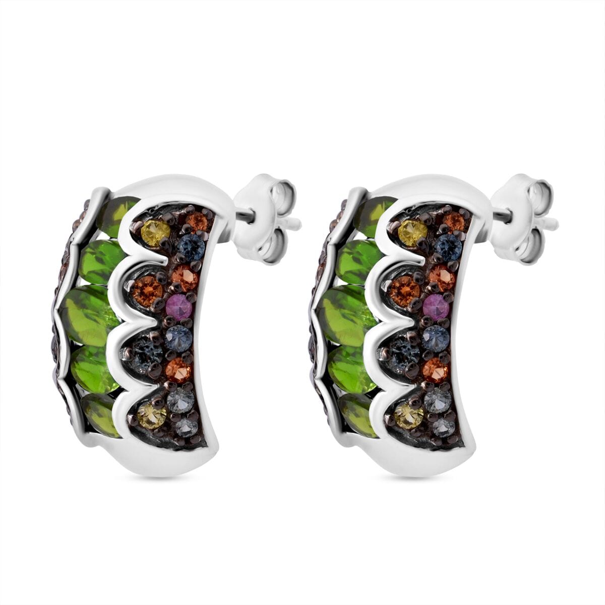 D'Joy Chrome Diopside and Multi Sapphire 4.15 ctw Earrings in Rhodium Over Sterling Silver image number 3