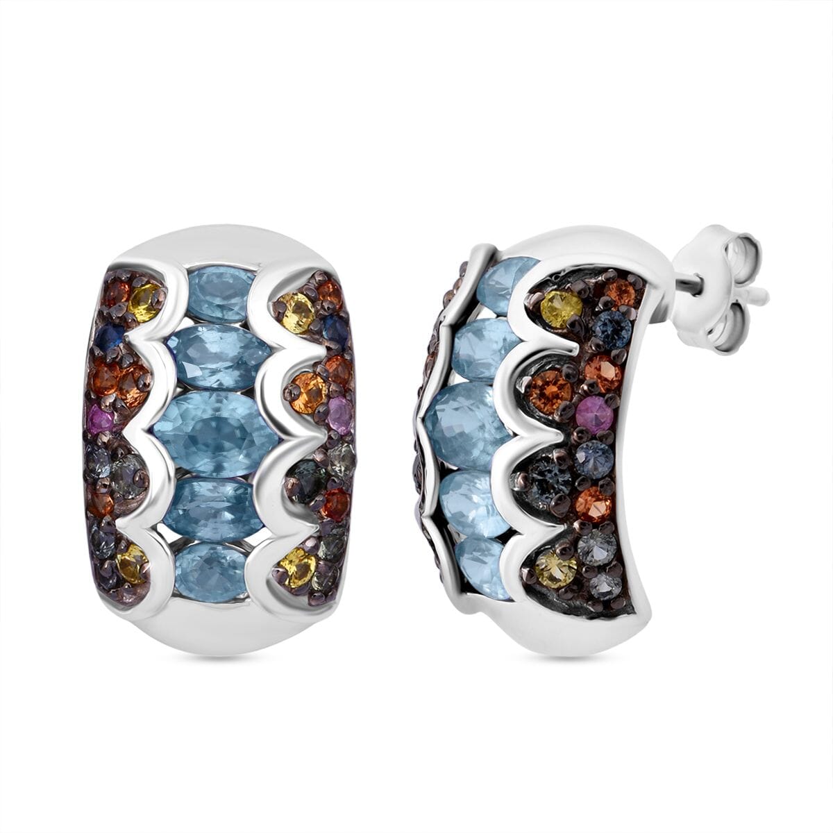 D'Joy Cambodian Blue Zircon and Multi Sapphire 5.75 ctw Earrings in Rhodium Over Sterling Silver image number 0