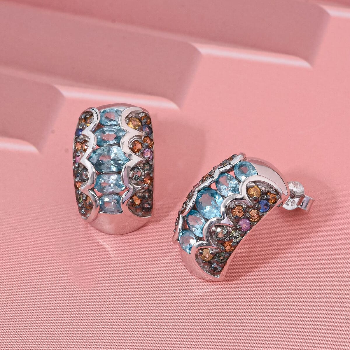 D'Joy Cambodian Blue Zircon and Multi Sapphire 5.75 ctw Earrings in Rhodium Over Sterling Silver image number 1