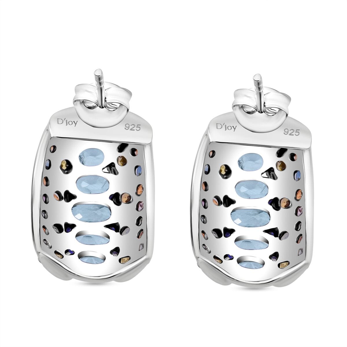 D'Joy Cambodian Blue Zircon and Multi Sapphire 5.75 ctw Earrings in Rhodium Over Sterling Silver image number 4