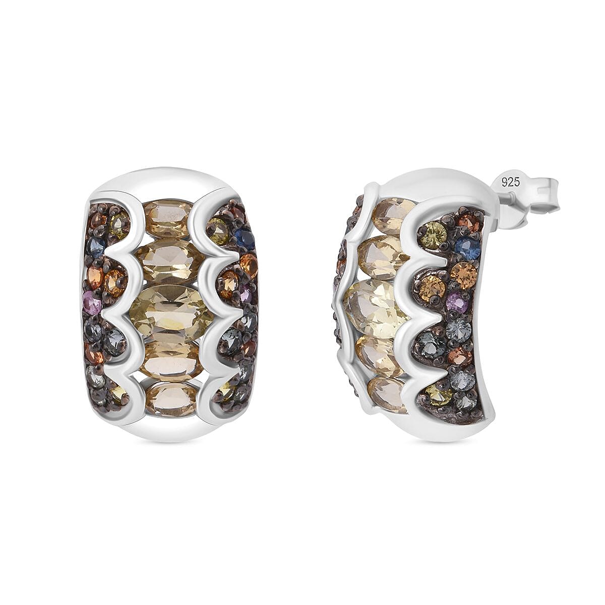 D'Joy Brazilian Heliodor and Multi Sapphire 3.75 ctw Art Deco Earrings in Rhodium Over Sterling Silver image number 0