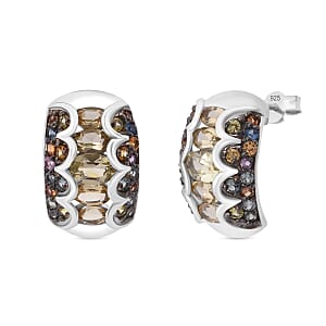 D'Joy Brazilian Heliodor and Multi Sapphire 3.75 ctw Art Deco Earrings in Rhodium Over Sterling Silver