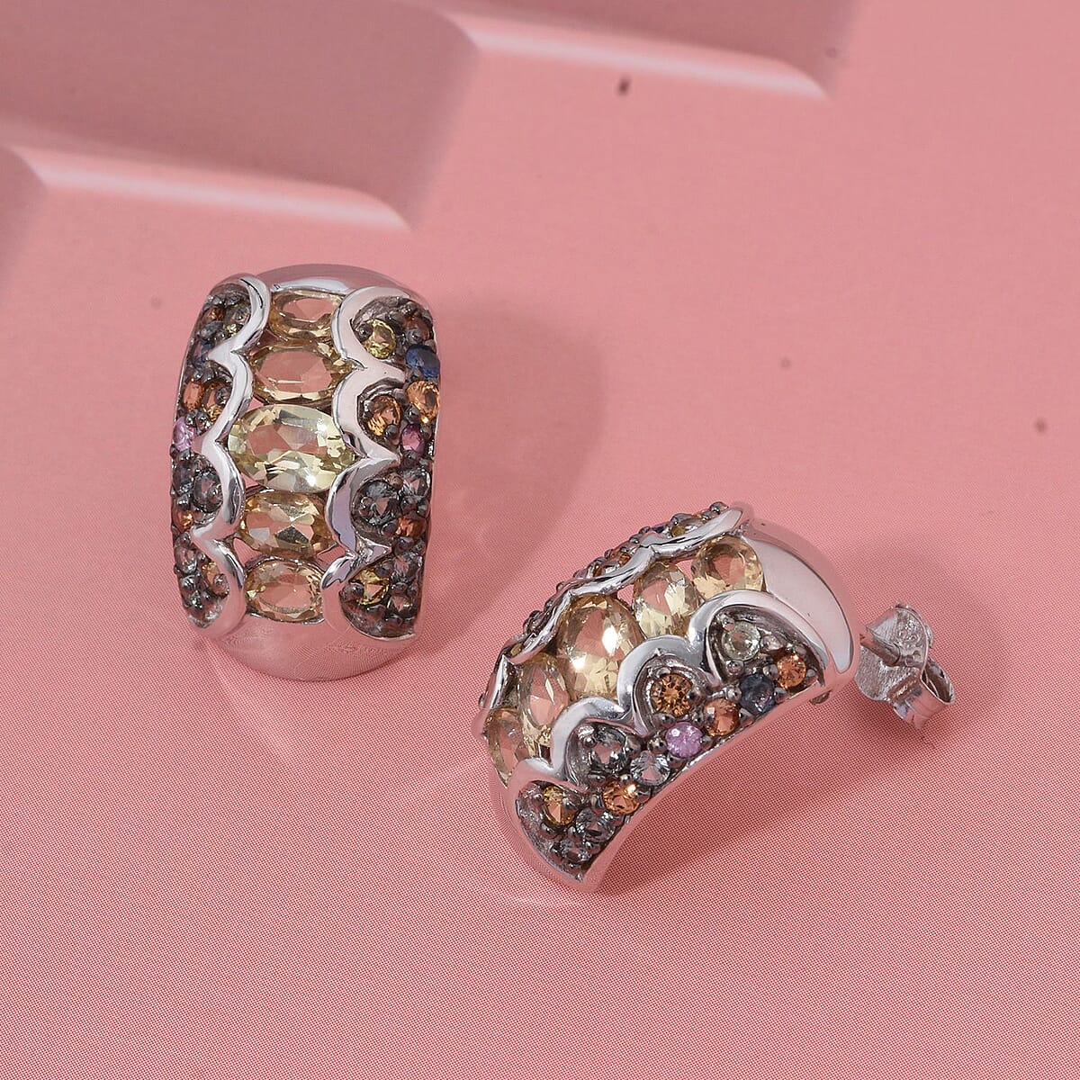 D'Joy Brazilian Heliodor and Multi Sapphire 3.75 ctw Art Deco Earrings in Rhodium Over Sterling Silver image number 1