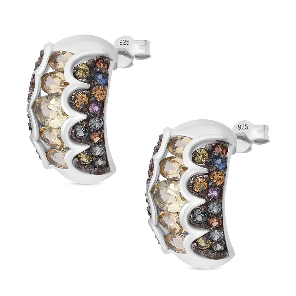 D'Joy Brazilian Heliodor and Multi Sapphire 3.75 ctw Art Deco Earrings in Rhodium Over Sterling Silver image number 3