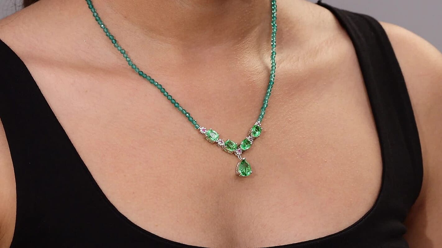 EverTrue Chartreuse Quartz (Triplet) and Multi Gemstone 34.50 ctw Floral Necklace in Platinum Bond 18 Inches