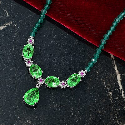 EverTrue Chartreuse Quartz (Triplet) and Multi Gemstone 34.50 ctw Floral Necklace in Platinum Bond 18 Inches