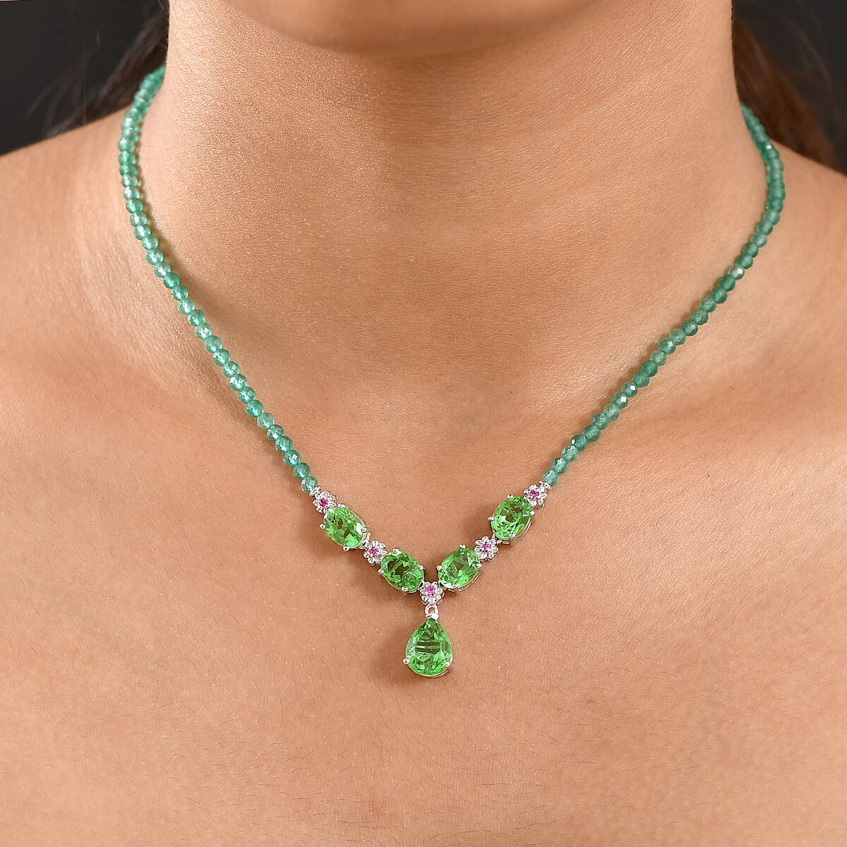 EverTrue Chartreuse Quartz (Triplet) and Multi Gemstone 34.50 ctw Fancy Necklace in Platinum Bond 18 Inches image number 2