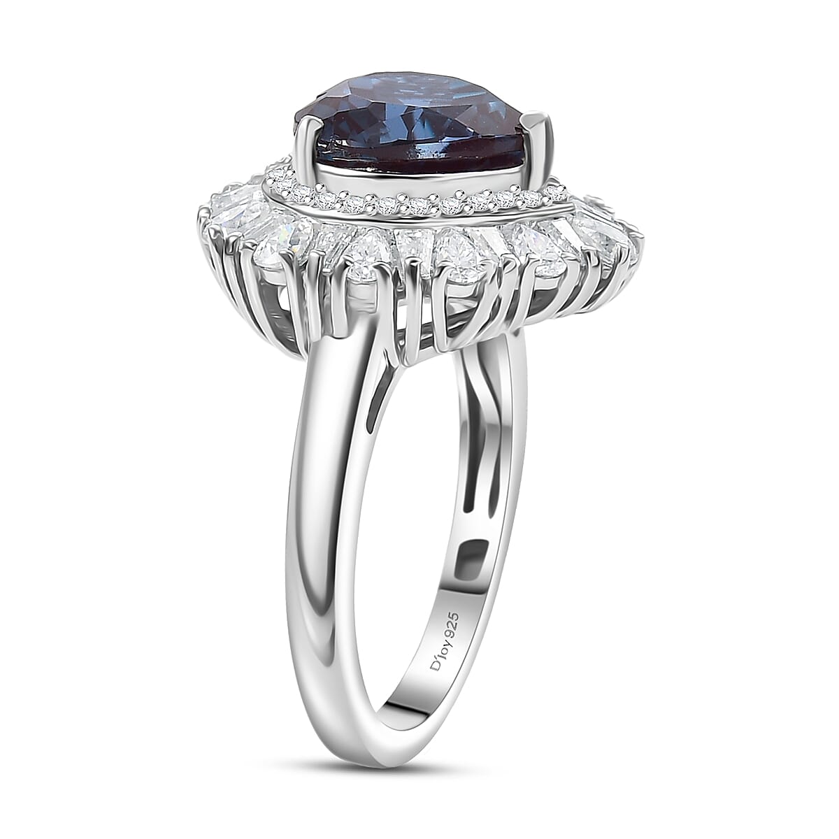 Luxuriant Premium Lab Grown Alexandrite and Moissanite 5.90 ctw Twilight Heart Ring in Rhodium Over Sterling Silver (Size 10.0) image number 3