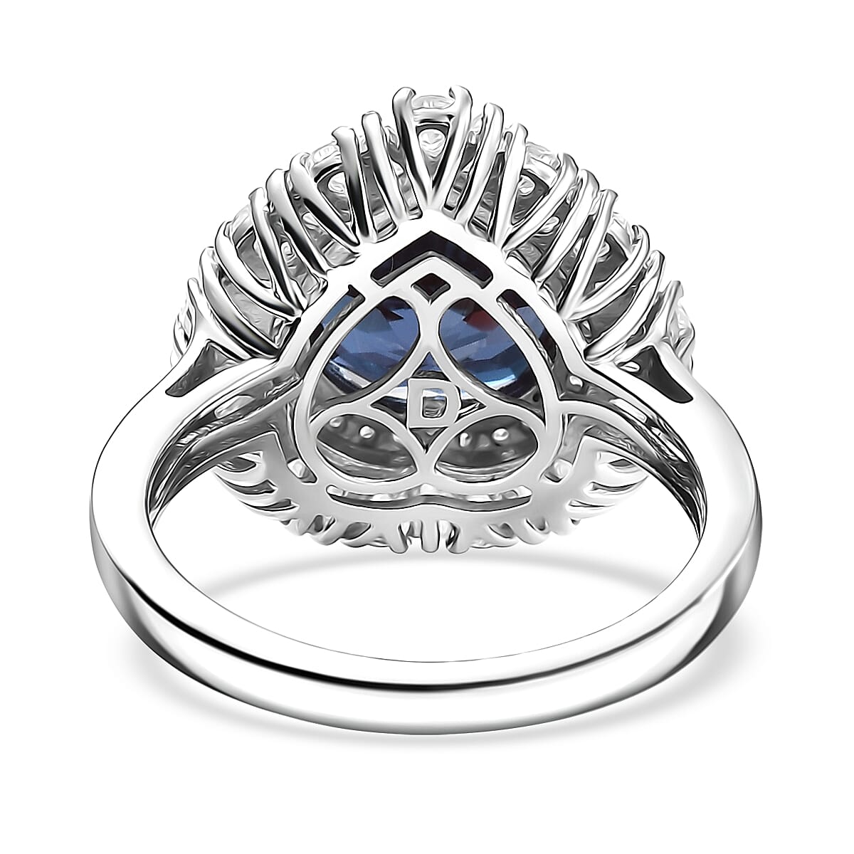Luxuriant Premium Lab Grown Alexandrite and Moissanite 5.90 ctw Twilight Heart Ring in Rhodium Over Sterling Silver (Size 10.0) image number 4