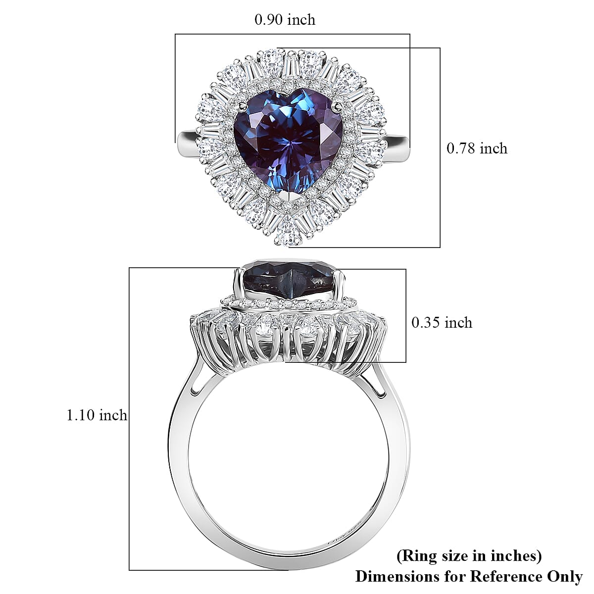 Luxuriant Premium Lab Grown Alexandrite and Moissanite 5.90 ctw Twilight Heart Ring in Rhodium Over Sterling Silver (Size 10.0) image number 5