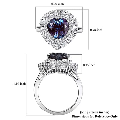 D'Joy Premium Lab Grown Alexandrite and Moissanite 5.90 ctw Twilight Heart Ring in Rhodium Over Sterling Silver (Size 10.0)
