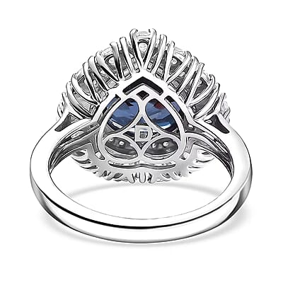 D'Joy Premium Lab Grown Alexandrite and Moissanite 5.90 ctw Twilight Heart Ring in Rhodium Over Sterling Silver (Size 10.0)