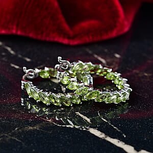 D'Joy Hebei Peridot 5.60 ctw Vine Leaves Earrings in Rhodium Over Sterling Silver