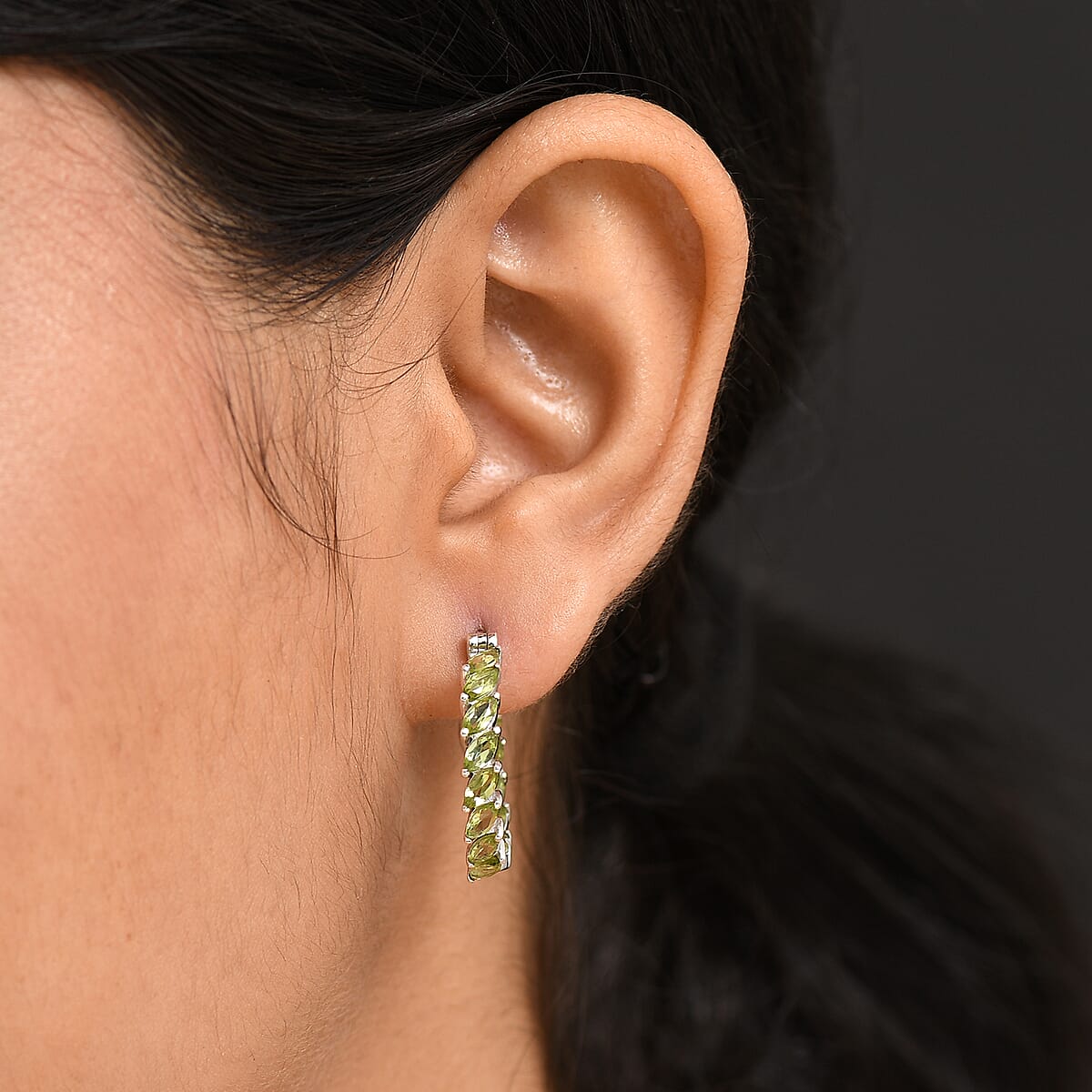 D'Joy Hebei Peridot 5.60 ctw Vine Leaves Earrings in Rhodium Over Sterling Silver image number 2