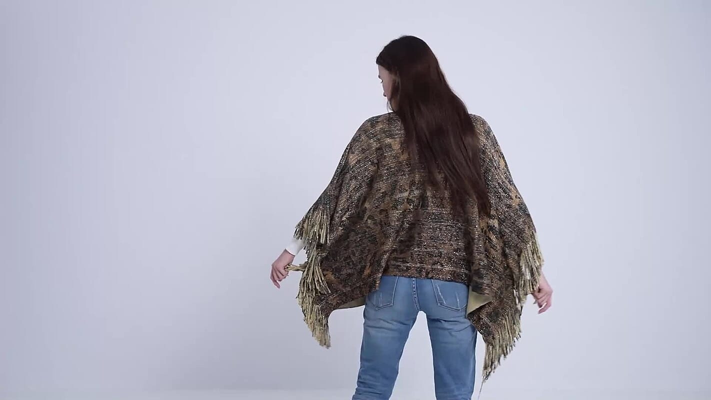 TAMSY Metallic Tiger Poncho with Fringe - One Size Fits Most