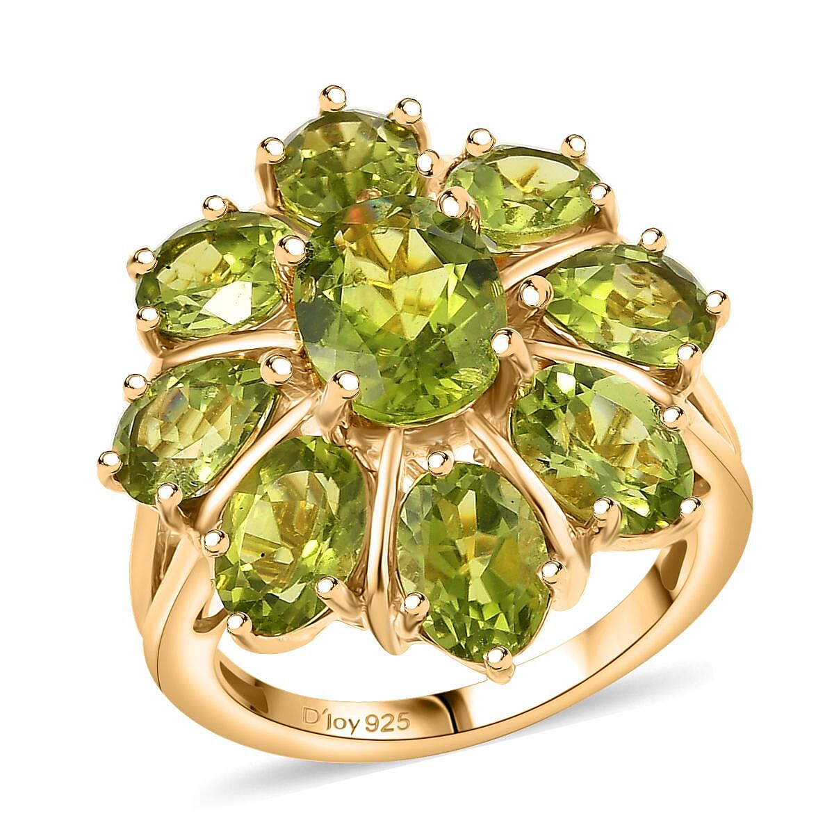 D'Joy Hebei Peridot 8.70 ctw Blooming Flower Ring in 18K Vermeil Yellow Gold Over Sterling Silver (Size 10.0) image number 0