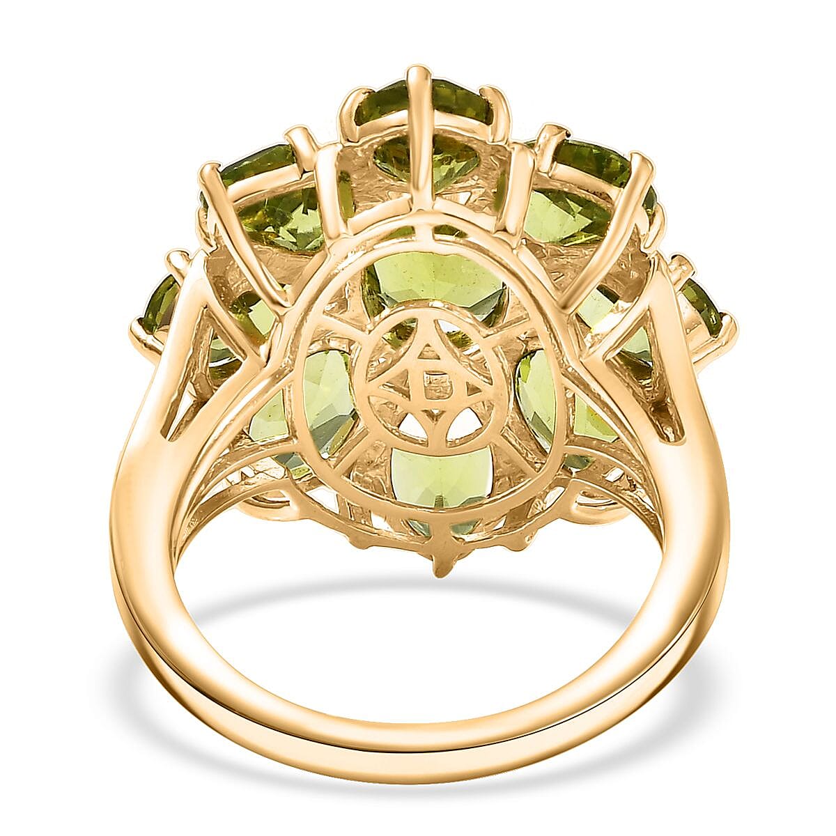 D'Joy Hebei Peridot 8.70 ctw Blooming Flower Ring in 18K Vermeil Yellow Gold Over Sterling Silver (Size 10.0) image number 4