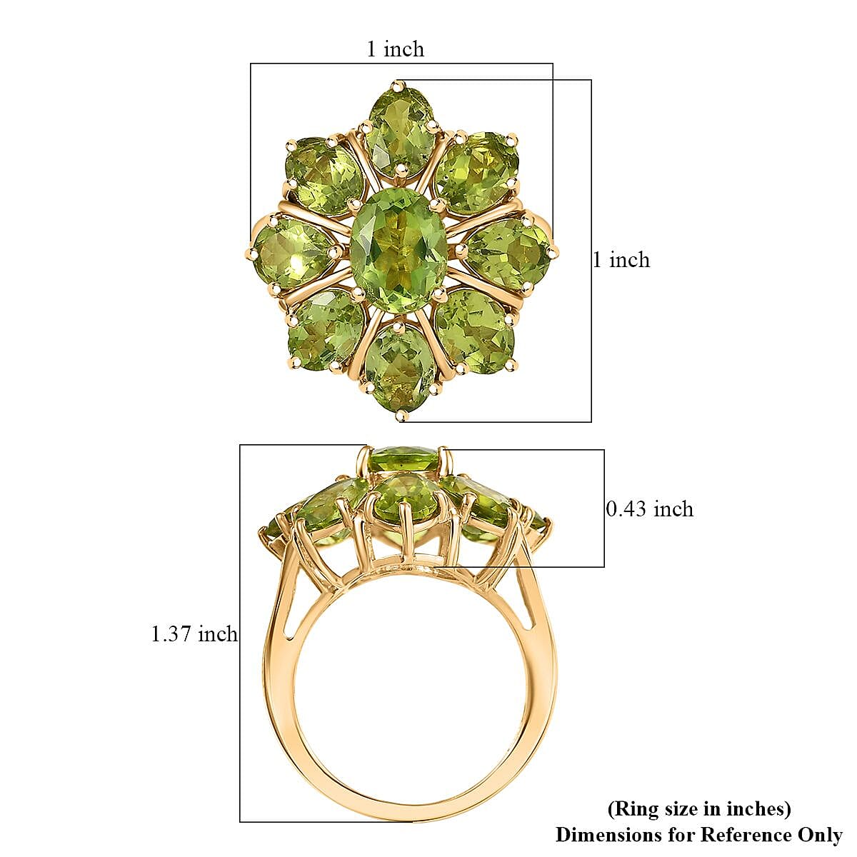 D'Joy Hebei Peridot 8.70 ctw Blooming Flower Ring in 18K Vermeil Yellow Gold Over Sterling Silver (Size 10.0)