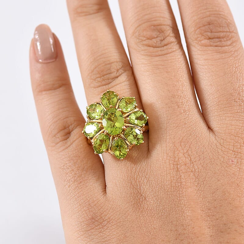 D'Joy Hebei Peridot 8.70 ctw Blooming Flower Ring in 18K Vermeil Yellow Gold Over Sterling Silver (Size 5.0)