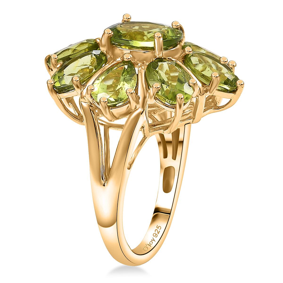 D'Joy Hebei Peridot 8.70 ctw Blooming Flower Ring in 18K Vermeil Yellow Gold Over Sterling Silver (Size 5.0) image number 3