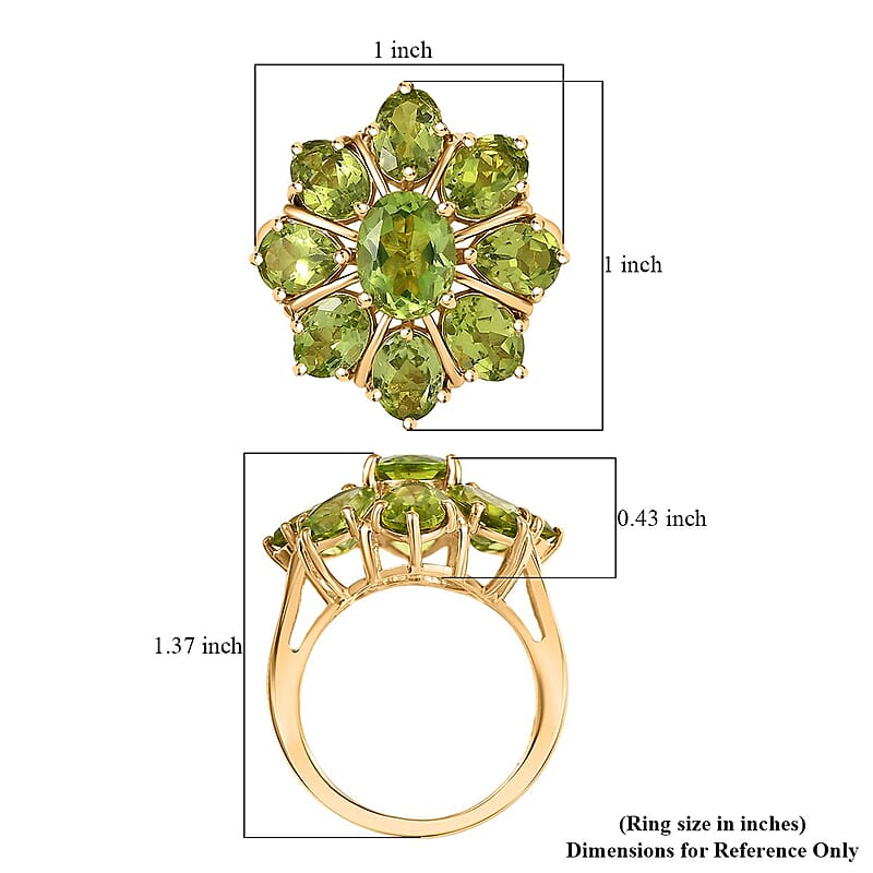 D'Joy Hebei Peridot 8.70 ctw Blooming Flower Ring in 18K Vermeil Yellow Gold Over Sterling Silver (Size 5.0)