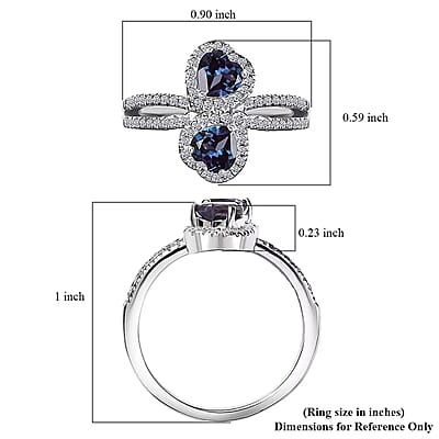 Luxuriant Premium Lab Grown Alexandrite and White Zircon 1.90 ctw Lover’s Eclipse Ring in Rhodium Over Sterling Silver (Size 7.0)