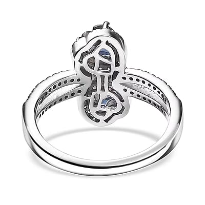 Luxuriant Premium Lab Grown Alexandrite and White Zircon 1.90 ctw Lover’s Eclipse Ring in Rhodium Over Sterling Silver (Size 9.0)