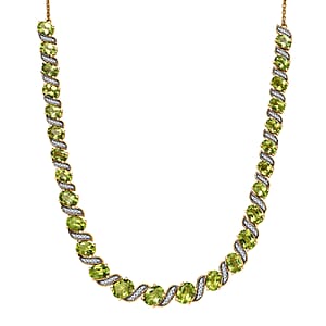 D'Joy Hebei Peridot and White Zircon 19.80 ctw Vine of Light Necklace in 18K Vermeil Yellow Gold Over Sterling Silver 18 Inches