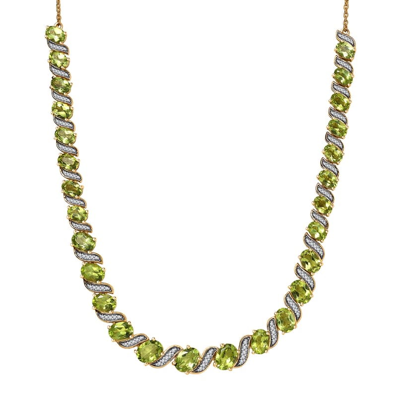 D'Joy Hebei Peridot and White Zircon 19.80 ctw Vine of Light Necklace in 18K Vermeil Yellow Gold Over Sterling Silver 18 Inches