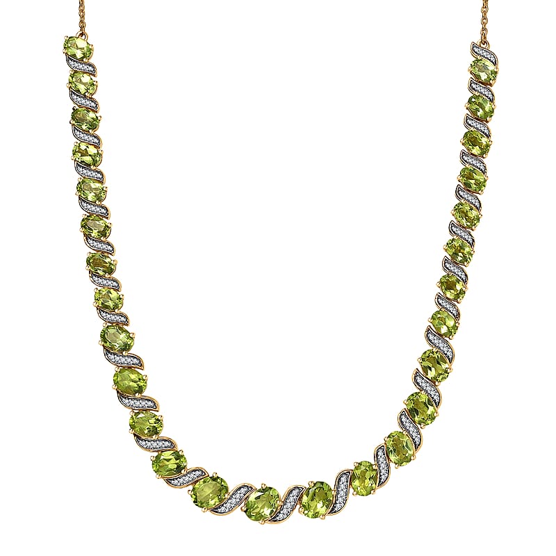 D'Joy Hebei Peridot and White Zircon 19.80 ctw Vine of Light Necklace in 18K Vermeil Yellow Gold Over Sterling Silver 18 Inches