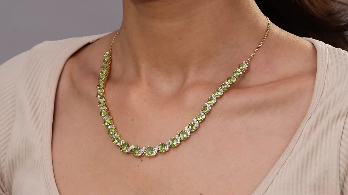 D'Joy Hebei Peridot and White Zircon 19.80 ctw Vine of Light Necklace in 18K Vermeil Yellow Gold Over Sterling Silver 18 Inches