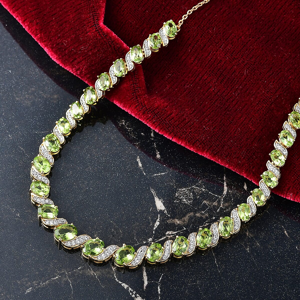 D'Joy Hebei Peridot and White Zircon 19.80 ctw Vine of Light Necklace in 18K Vermeil Yellow Gold Over Sterling Silver 18 Inches image number 1