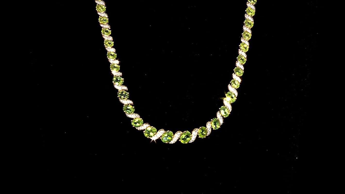 D'Joy Hebei Peridot and White Zircon 19.80 ctw Vine of Light Necklace in 18K Vermeil Yellow Gold Over Sterling Silver 18 Inches
