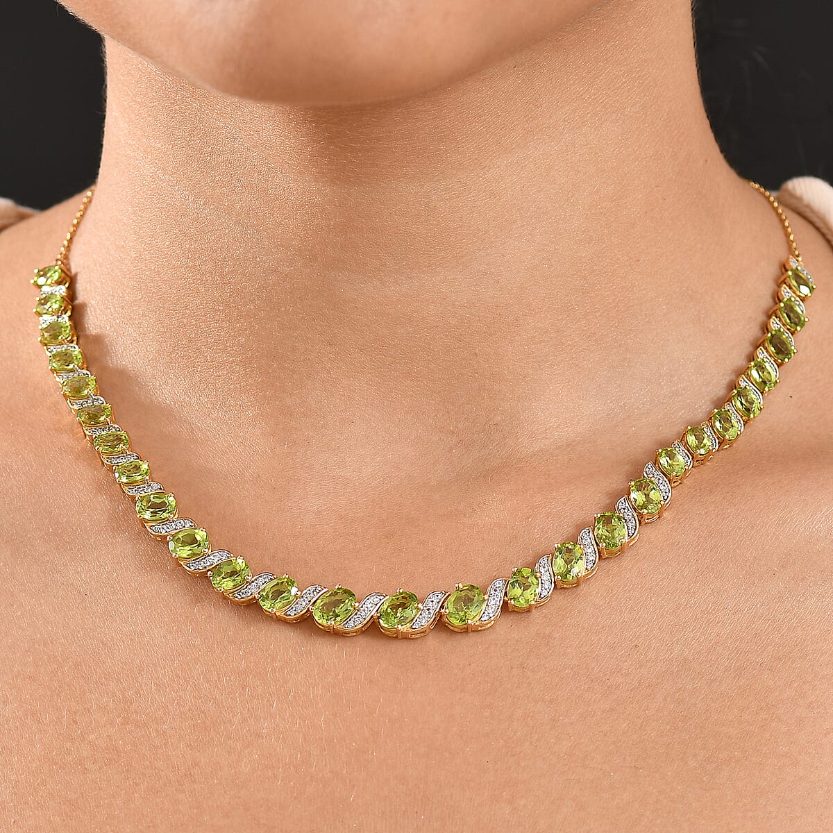 D'Joy Hebei Peridot and White Zircon 19.80 ctw Vine of Light Necklace in 18K Vermeil Yellow Gold Over Sterling Silver 18 Inches image number 2