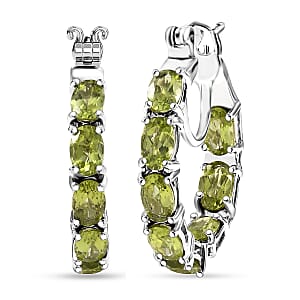 D'Joy Vine in Garden Peridot 7.60 ctw Hoop Earrings in Rhodium Over Sterling Silver