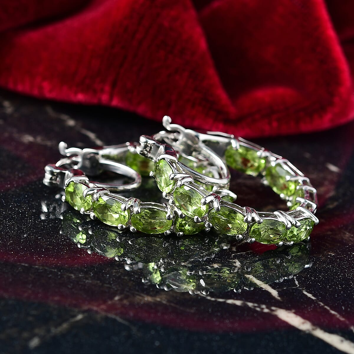 D'Joy Vine in Garden Peridot 7.60 ctw Hoop Earrings in Rhodium Over Sterling Silver image number 1